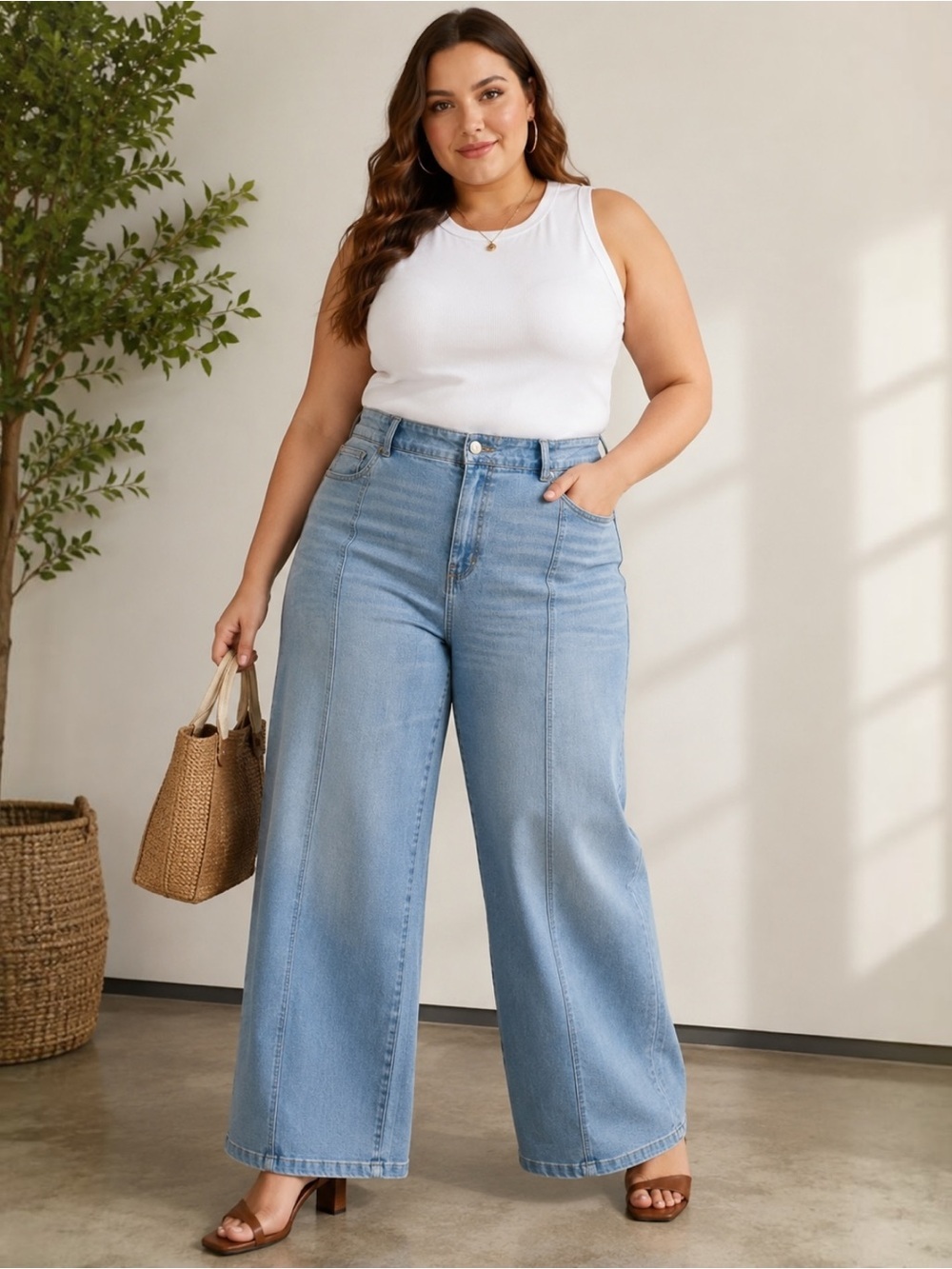NWT Marc New York High Rise Wide Leg Jeans Light Wash 16W Stretch Denim